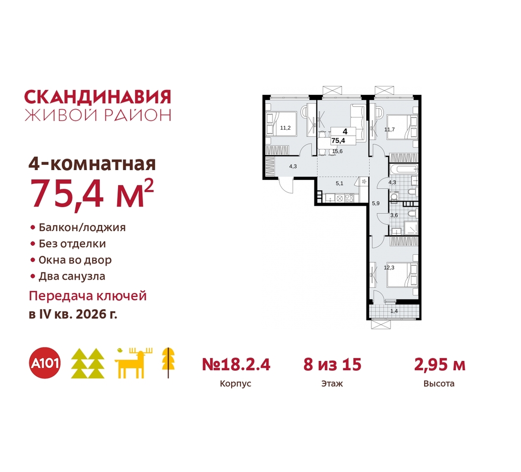 квартира г Москва п Сосенское жилой район «Скандинавия» Сосенское, жилой комплекс Скандинавия, 18. 2.4, Бутово фото 1