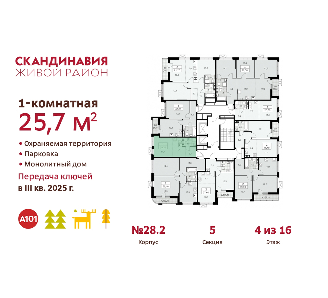 квартира г Москва п Сосенское жилой район «Скандинавия» Сосенское, жилой комплекс Скандинавия, 28. 2, Бутово фото 2