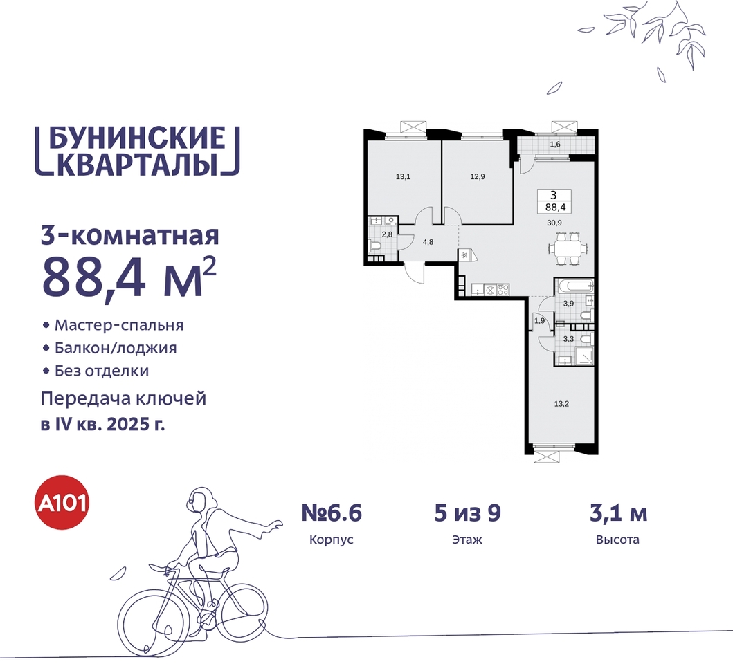 квартира г Москва п Сосенское пр-кт Куприна 2 ЖК Бунинские Кварталы метро Улица Горчакова метро Коммунарка Сосенское, Ольховая, Бунинская аллея фото 1