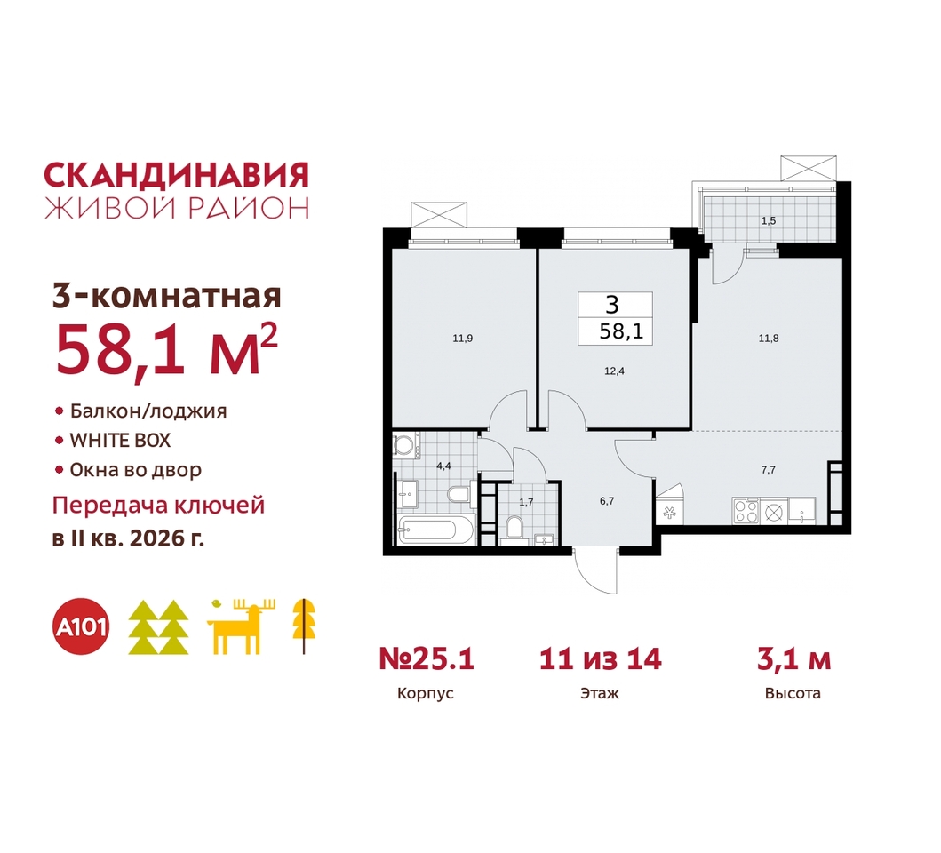 квартира г Москва п Сосенское б-р Скандинавский 25/1 жилой район «Скандинавия» Сосенское, Бутово фото 1