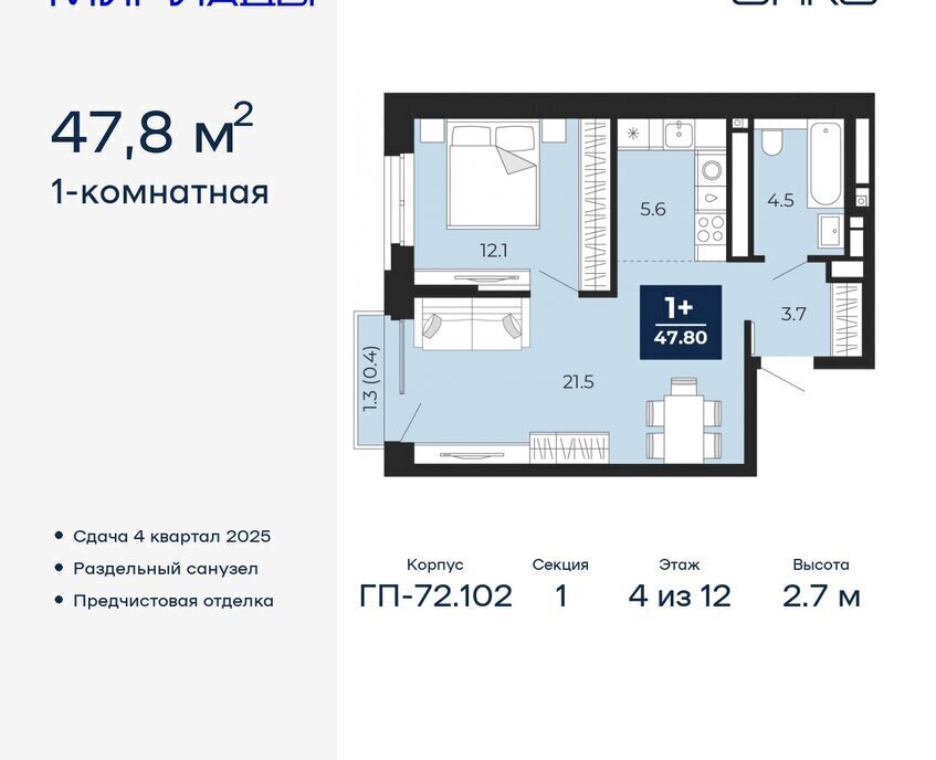 квартира г Тюмень ЖК «Мириады» Ленинский административный округ фото 1