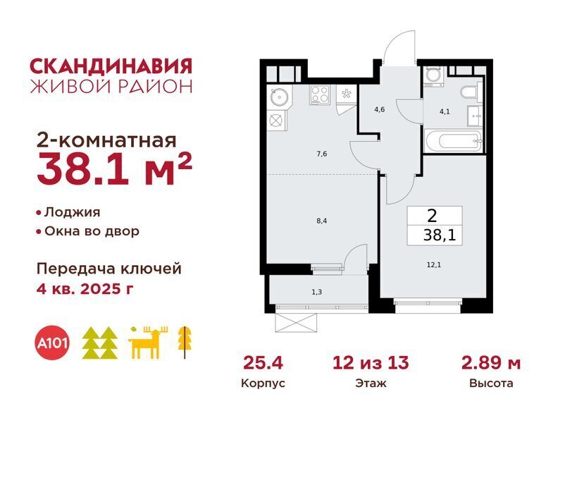 квартира г Москва метро Коммунарка ТиНАО жилой комплекс Скандинавия, 25. 4 фото 1