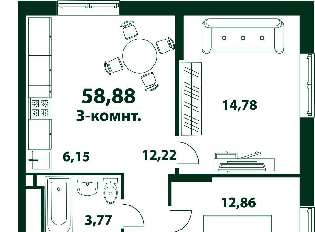 квартира г Ульяновск р-н Засвияжский 19-й микрорайон ЖК «‎Аквамарин 2» 3 фото 1