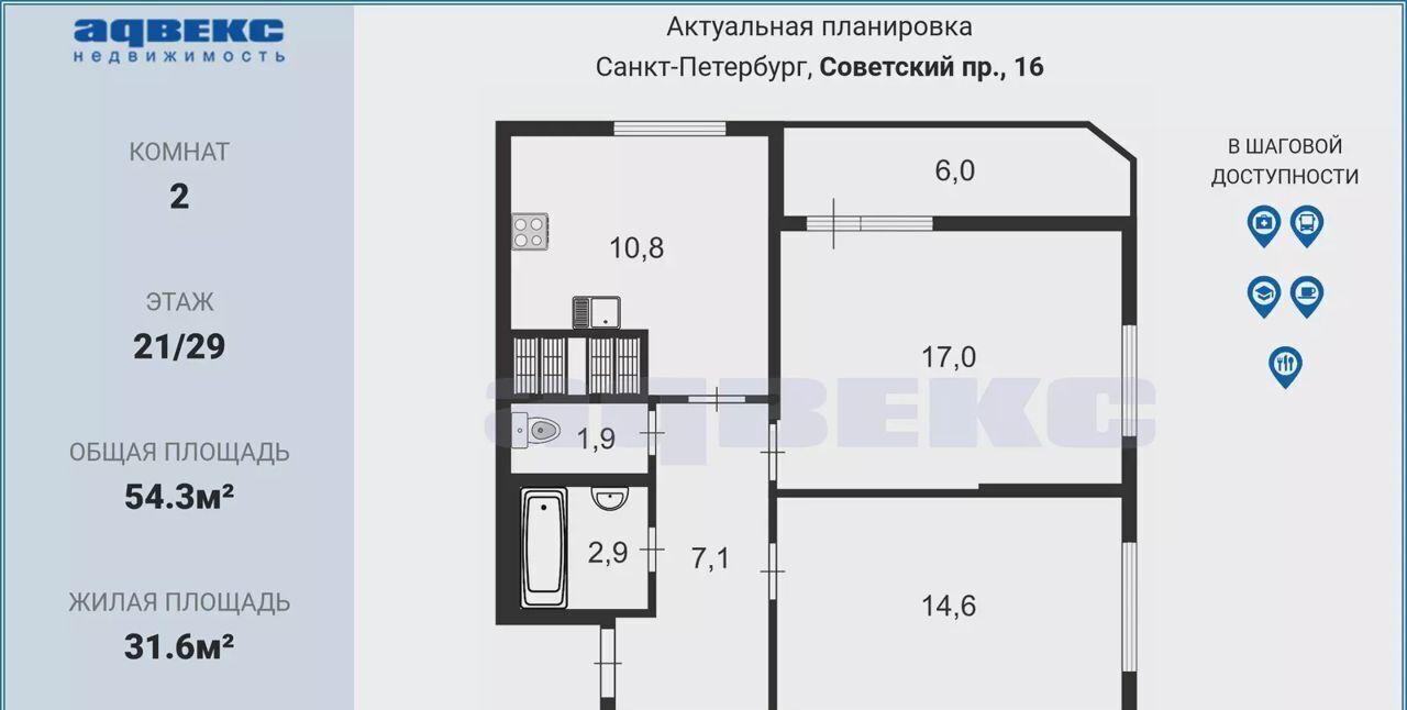 квартира г Санкт-Петербург метро Рыбацкое Усть-Славянка пр-кт Советский 16 фото 3