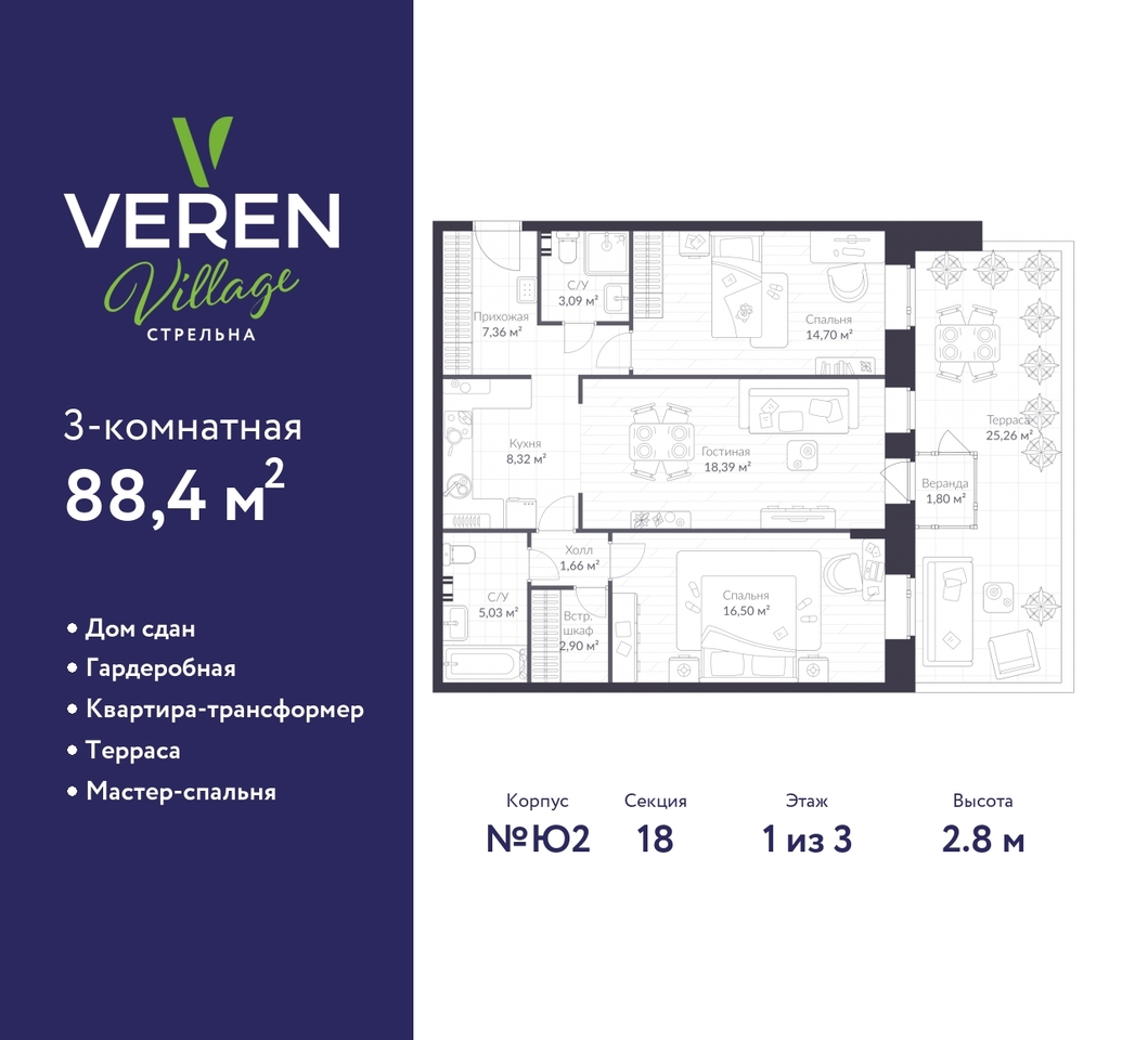 квартира г Санкт-Петербург п Стрельна ЖК «VEREN VILLAGE стрельна» метро Кировский Завод метро Нарвская р-н Петродворцовый ш Красносельское Ю 2, Проспект Ветеранов, Ленинский Проспект, Автово фото 1