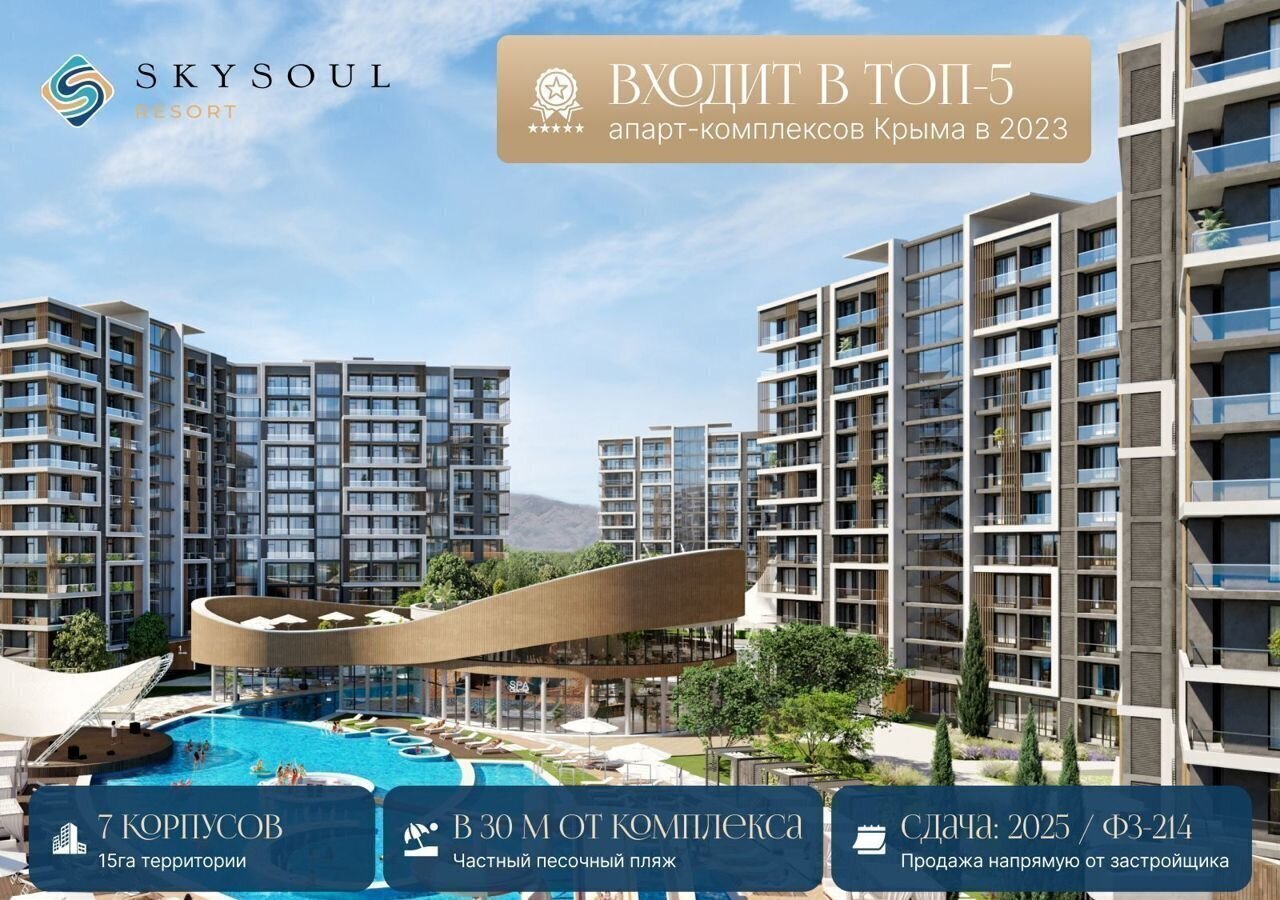 квартира г Феодосия пгт Коктебель апарт-комплекс SKYSOUL RESORT р-н автозаправки «Химсбытторг», стр. 7 фото 6