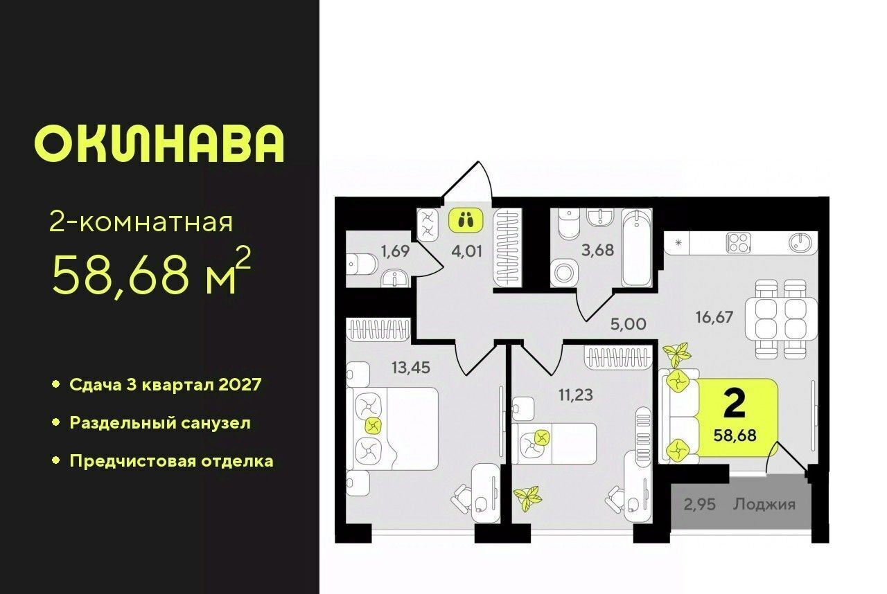 квартира г Тюмень р-н Центральный ЖК «‎Окинава» Центральный административный округ фото 1