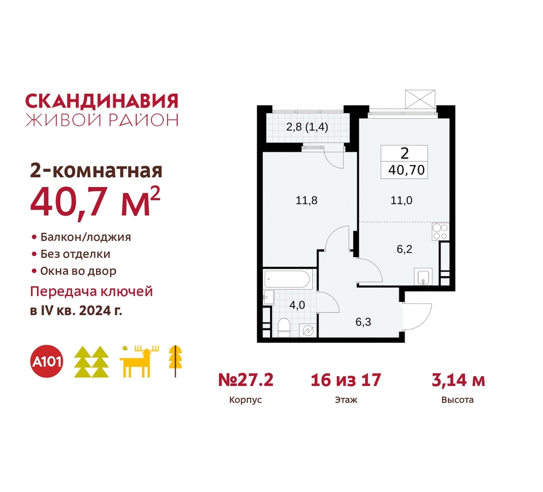 квартира г Москва п Сосенское жилой район «Скандинавия» Сосенское, жилой комплекс Скандинавия, к 27. 2, Бутово фото 1