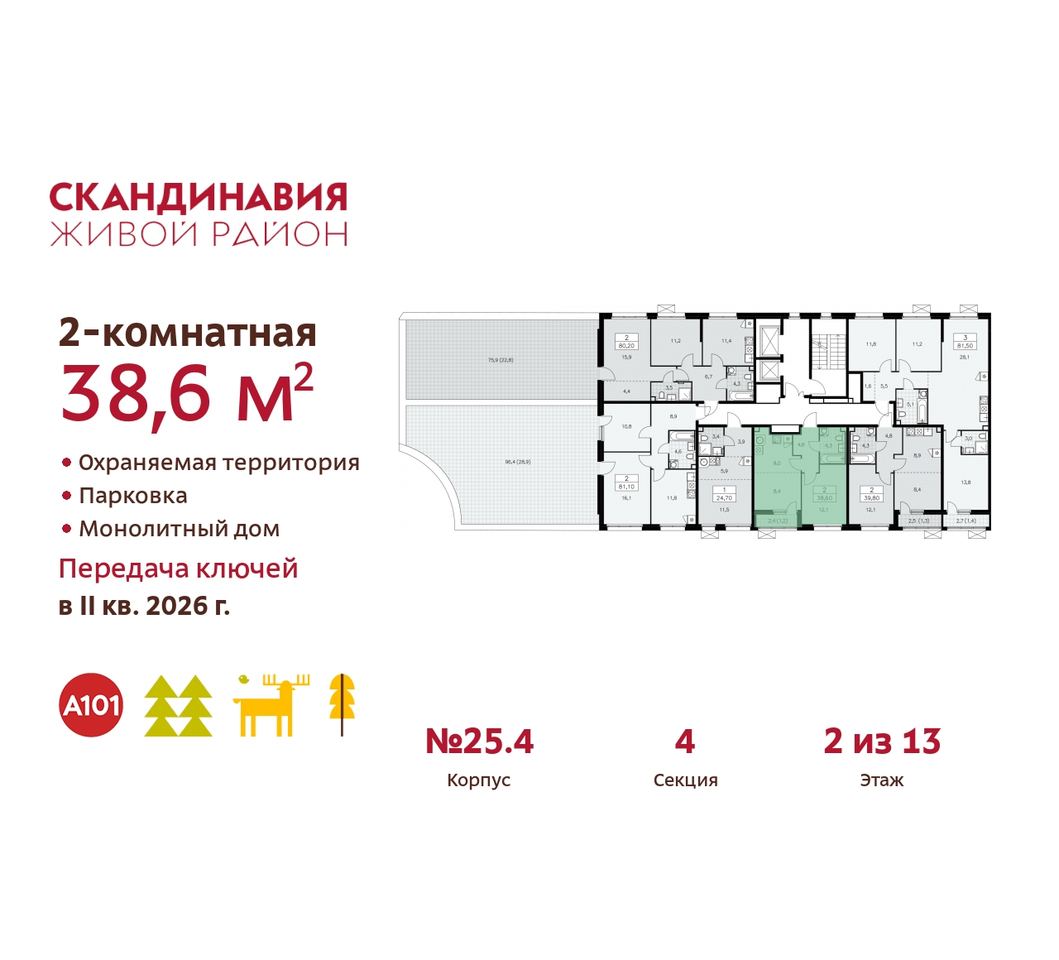 квартира г Москва п Сосенское б-р Скандинавский 25/4 жилой район «Скандинавия» Сосенское, Бутово фото 2