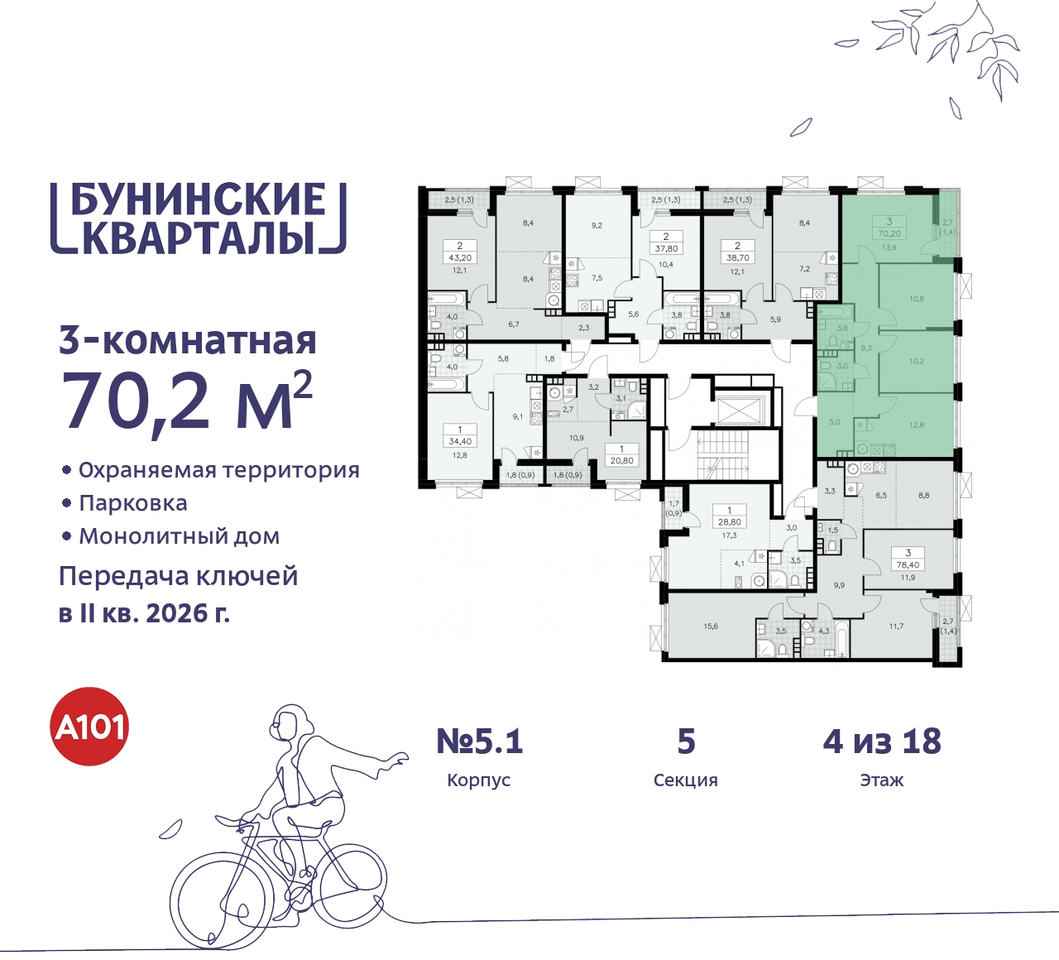 квартира г Москва п Сосенское пр-кт Куприна 2 ЖК Бунинские Кварталы метро Улица Горчакова метро Коммунарка Сосенское, Ольховая, Бунинская аллея фото 2