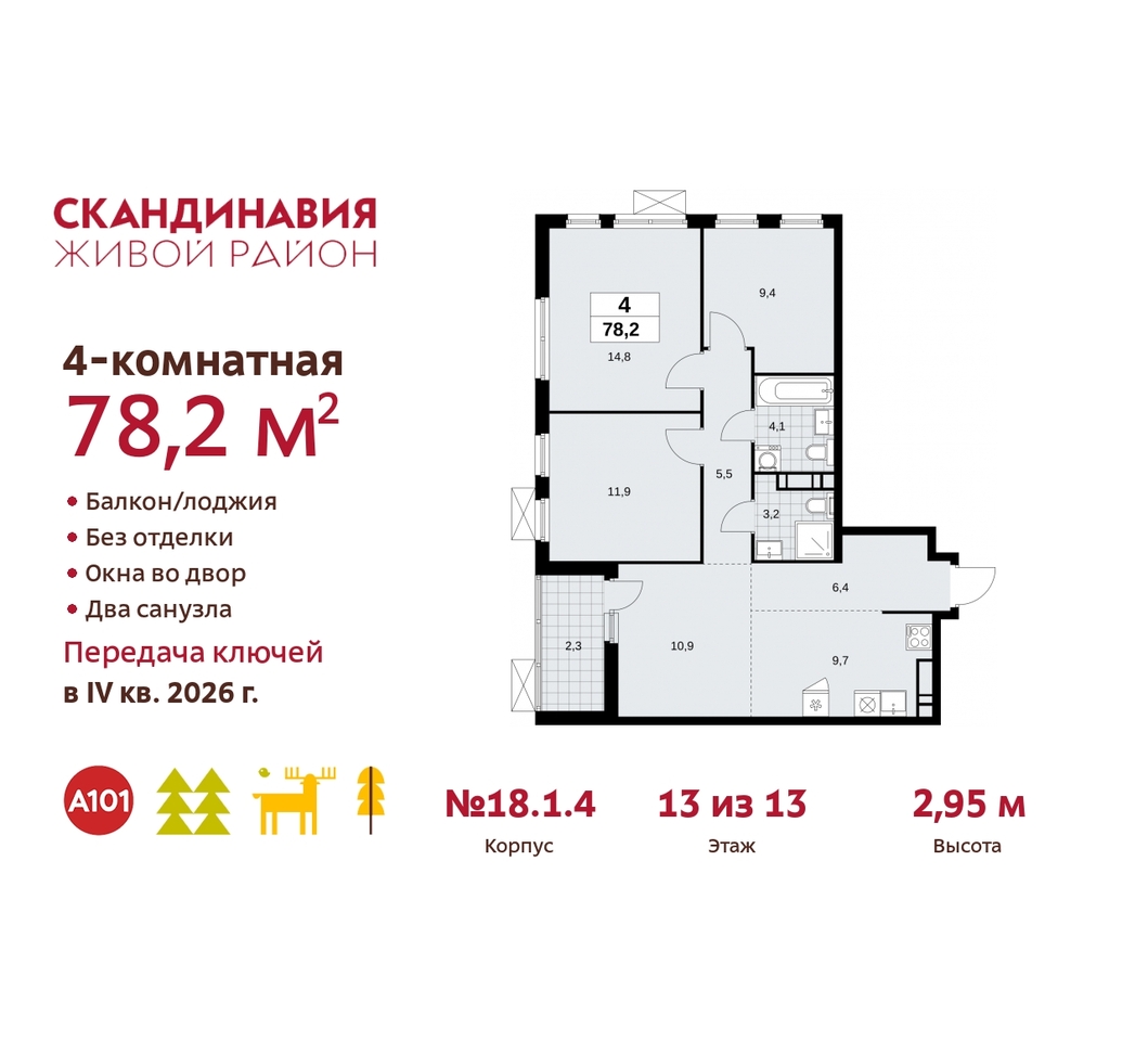 квартира г Москва п Сосенское жилой район «Скандинавия» Сосенское, жилой комплекс Скандинавия, 18. 1.4, Бутово фото 1