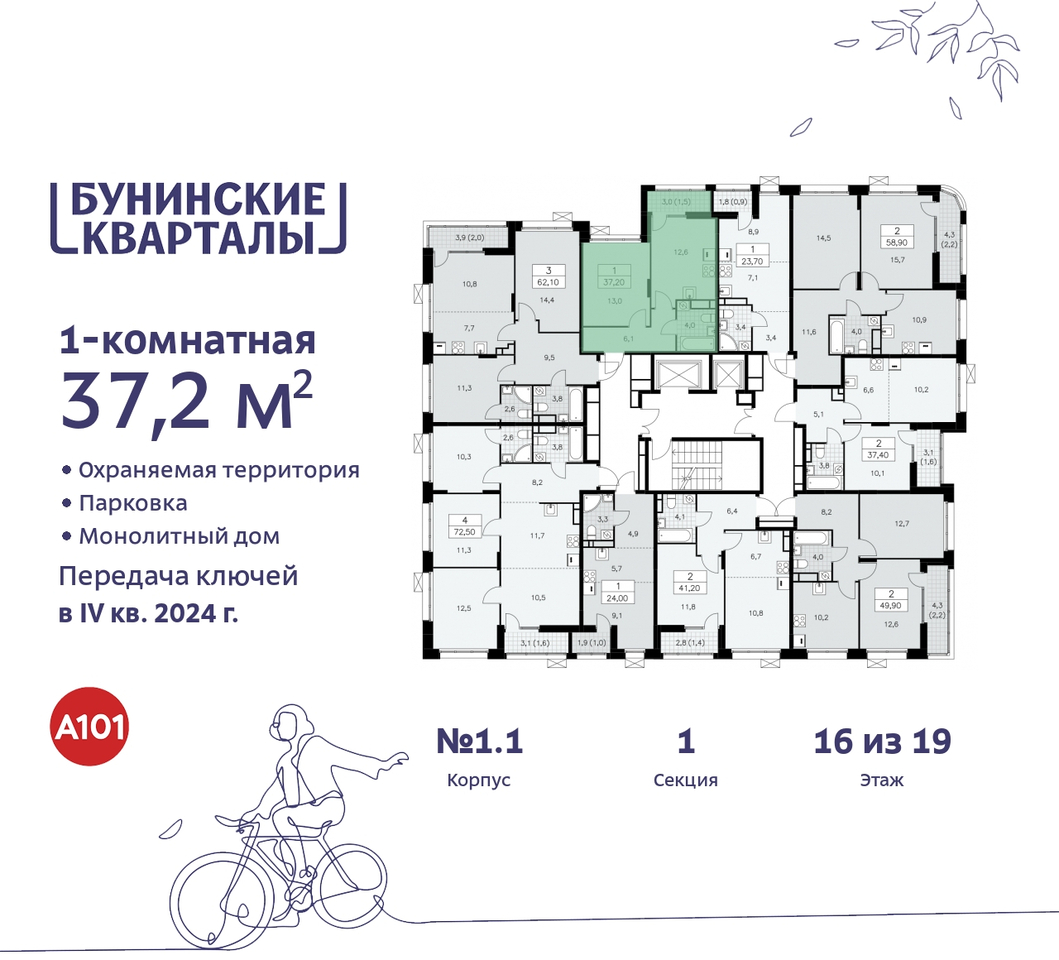 квартира г Москва п Сосенское пр-кт Куприна 2 ЖК Бунинские Кварталы метро Улица Горчакова метро Коммунарка Сосенское, Ольховая, Бунинская аллея фото 2