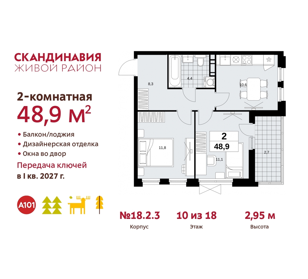 квартира г Москва п Сосенское жилой район «Скандинавия» Сосенское, жилой комплекс Скандинавия, 18. 2.3, Бутово фото 1