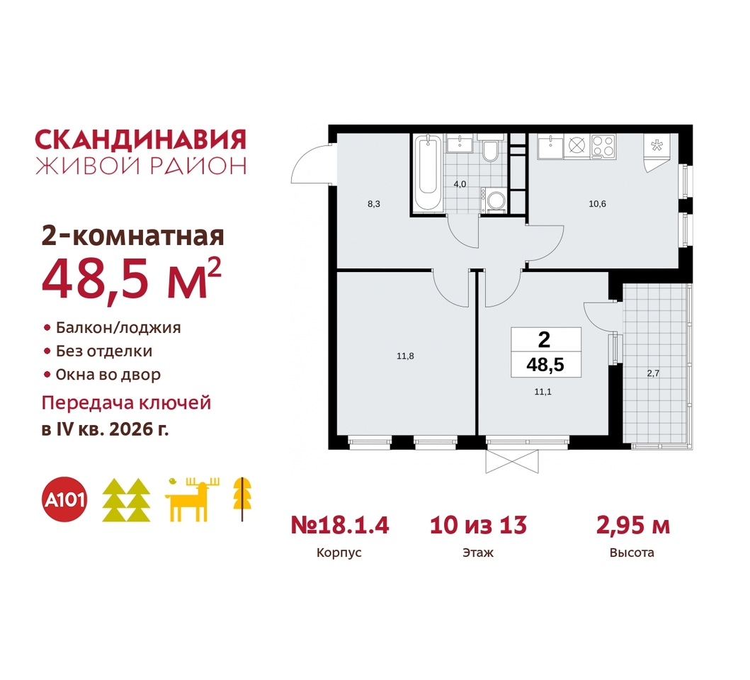 квартира г Москва п Сосенское жилой район «Скандинавия» Сосенское, жилой комплекс Скандинавия, 18. 1.4, Бутово фото 1