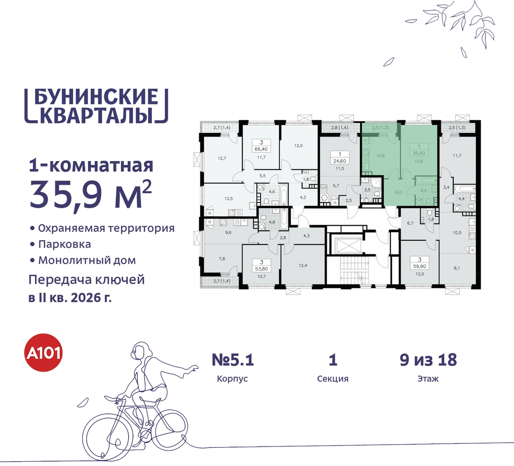 квартира г Москва п Сосенское пр-кт Куприна 2 ЖК Бунинские Кварталы метро Улица Горчакова метро Коммунарка Сосенское, Ольховая, Бунинская аллея фото 2