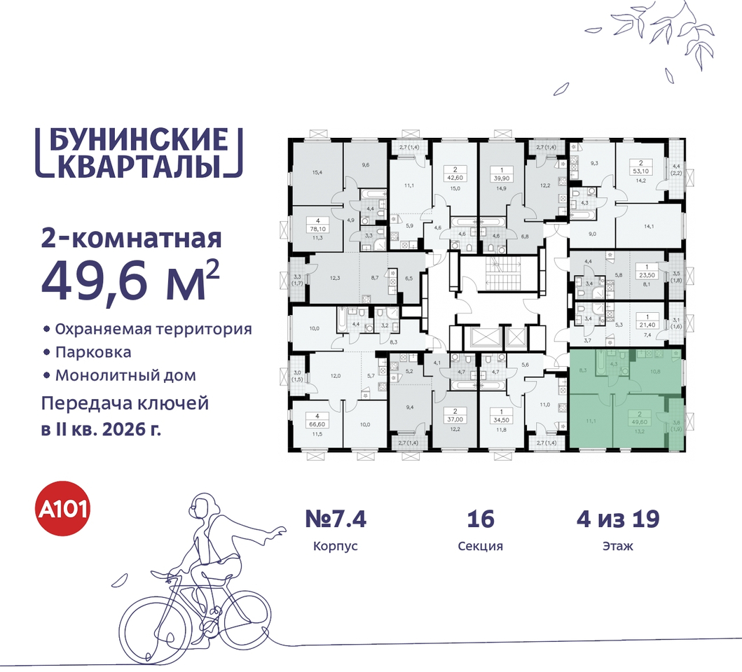 квартира г Москва п Сосенское пр-кт Куприна 2 ЖК Бунинские Кварталы метро Улица Горчакова метро Коммунарка Сосенское, Ольховая, Бунинская аллея фото 2