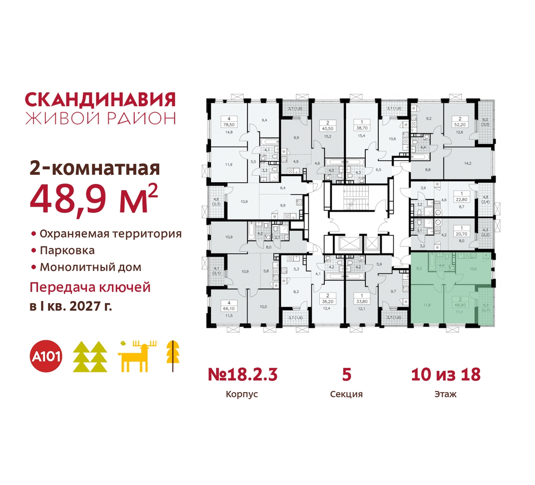 квартира г Москва п Сосенское жилой район «Скандинавия» Сосенское, жилой комплекс Скандинавия, 18. 2.3, Бутово фото 2