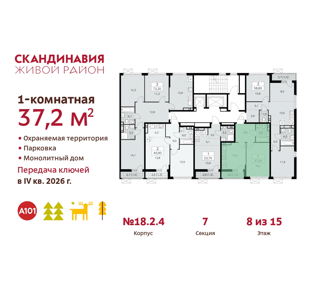 квартира г Москва п Сосенское жилой район «Скандинавия» Сосенское, жилой комплекс Скандинавия, 18. 2.4, Бутово фото 2