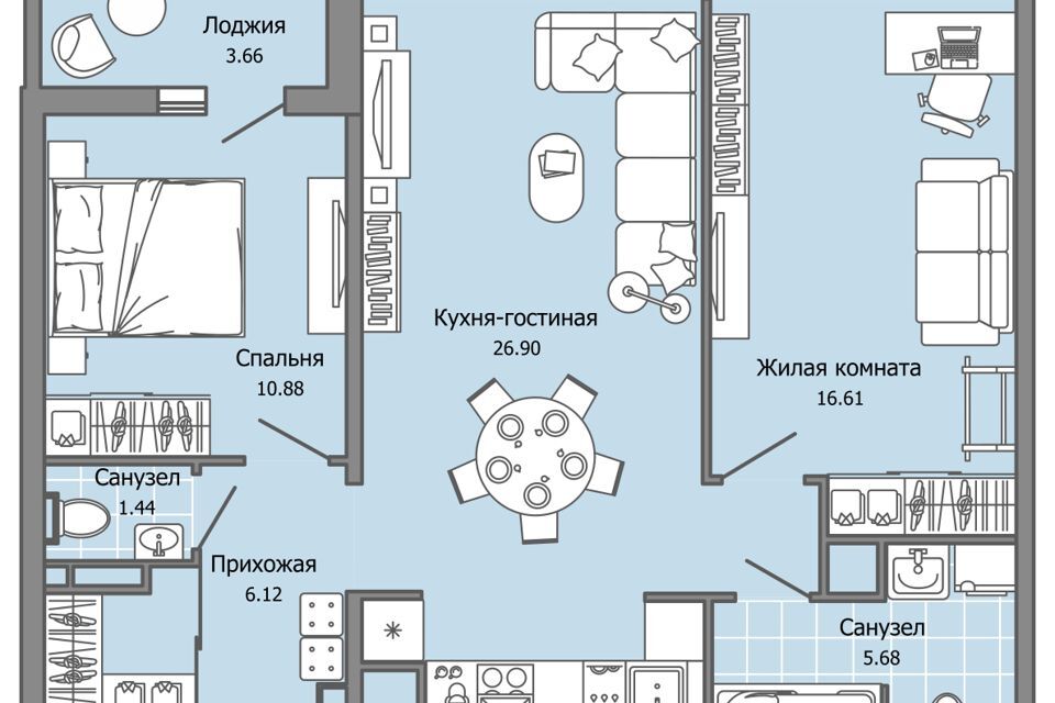 квартира г Ульяновск р-н Засвияжский ул Юго-Западная 16 городской округ Ульяновск фото 1