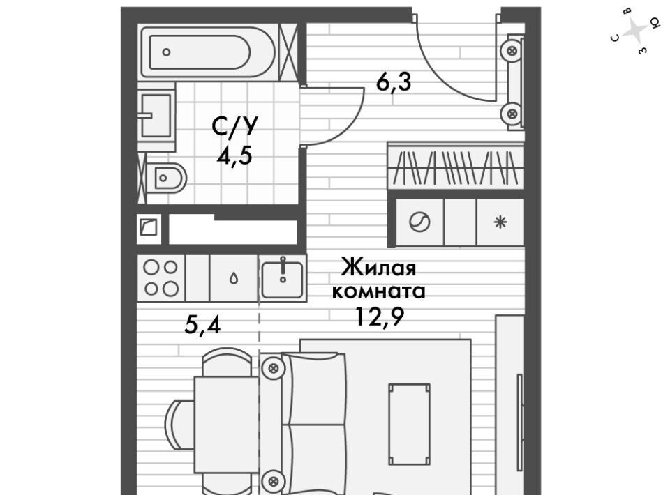 квартира р-н Зеленодольский п Октябрьский Октябрьское с/пос, Северный Вокзал фото 1