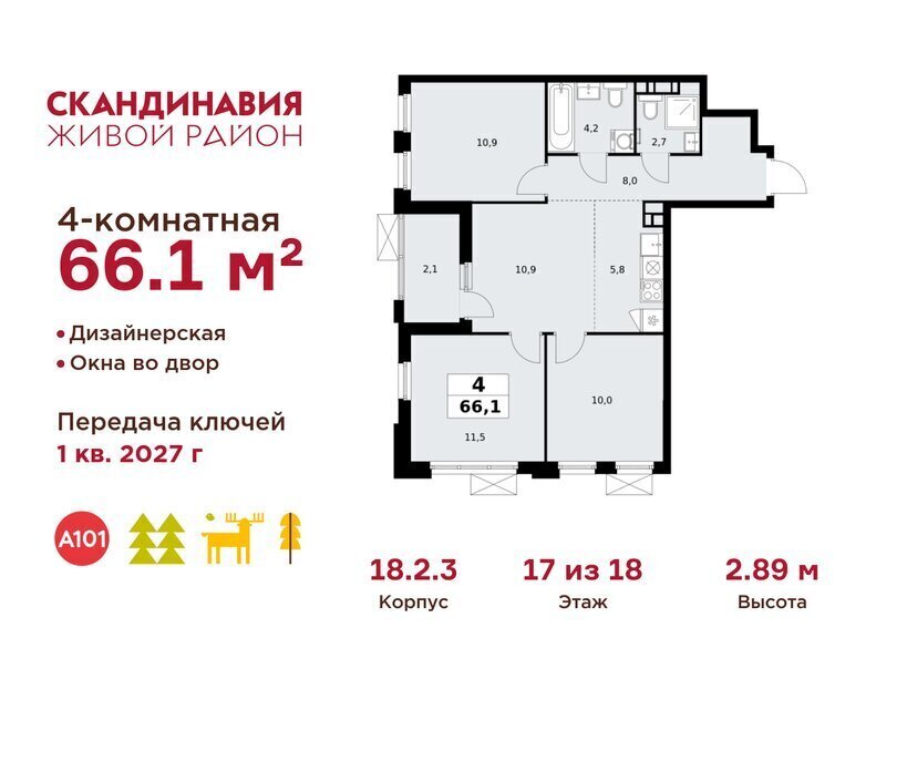 квартира г Москва метро Коммунарка ТиНАО жилой комплекс Скандинавия, улица Эдварда Грига, 5 фото 1