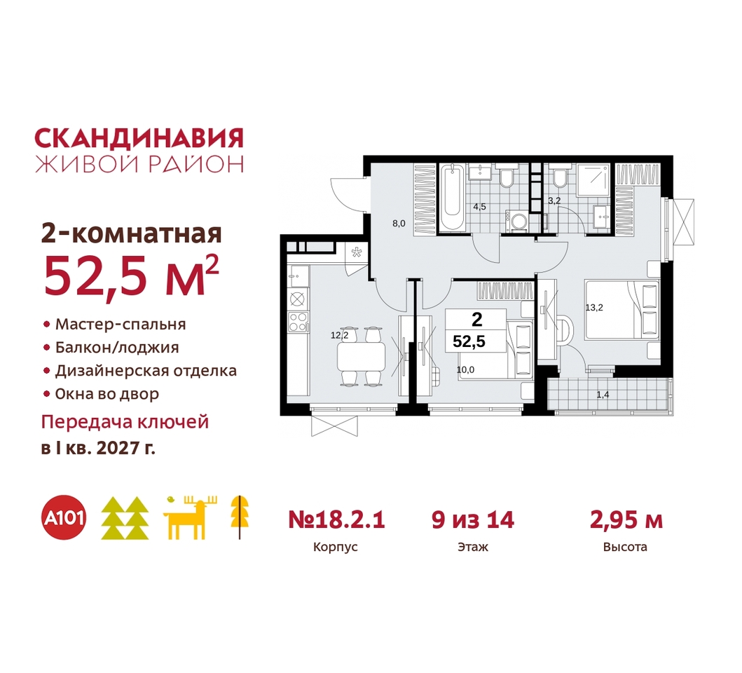 квартира г Москва п Сосенское жилой район «Скандинавия» Сосенское, жилой комплекс Скандинавия, 18. 2.1, Бутово фото 1