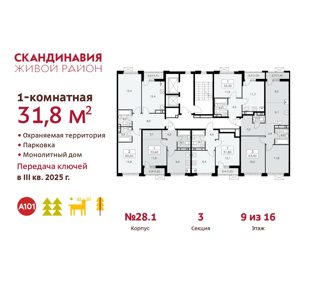 квартира г Москва п Сосенское жилой район «Скандинавия» Сосенское, жилой комплекс Скандинавия, 28. 1, Бутово фото 2