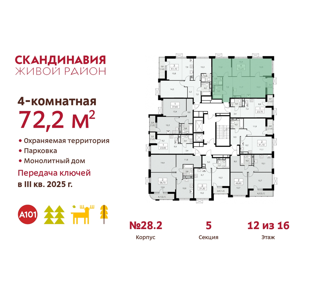 квартира г Москва п Сосенское жилой район «Скандинавия» Сосенское, жилой комплекс Скандинавия, 28. 2, Бутово фото 2