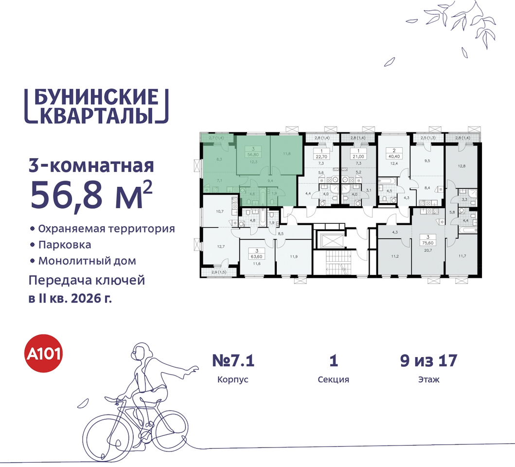 квартира г Москва п Сосенское пр-кт Куприна 2 ЖК Бунинские Кварталы метро Улица Горчакова метро Коммунарка Сосенское, Ольховая, Бунинская аллея фото 2