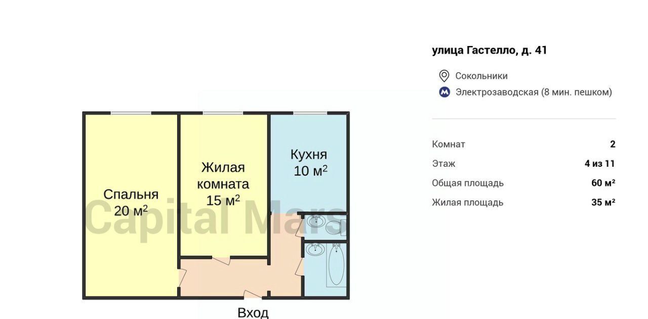 квартира г Москва метро Электрозаводская ул Гастелло 41 муниципальный округ Сокольники фото 3