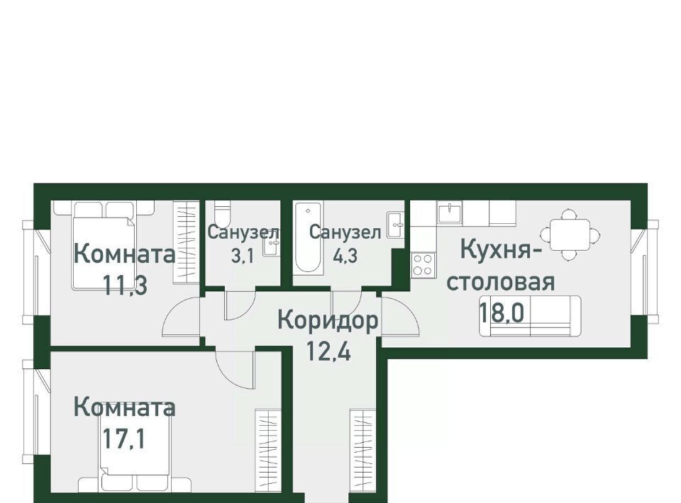 квартира п Западный р-н мкр Привилегия ул Спортивная 20 Кременкульское с/пос фото 1