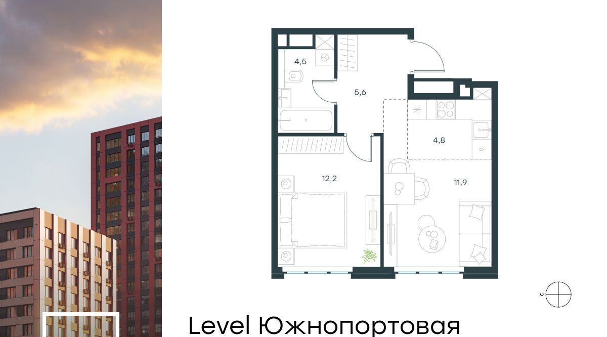 квартира г Москва метро Кожуховская ЖК Левел Южнопортовая 14 муниципальный округ Печатники фото 1