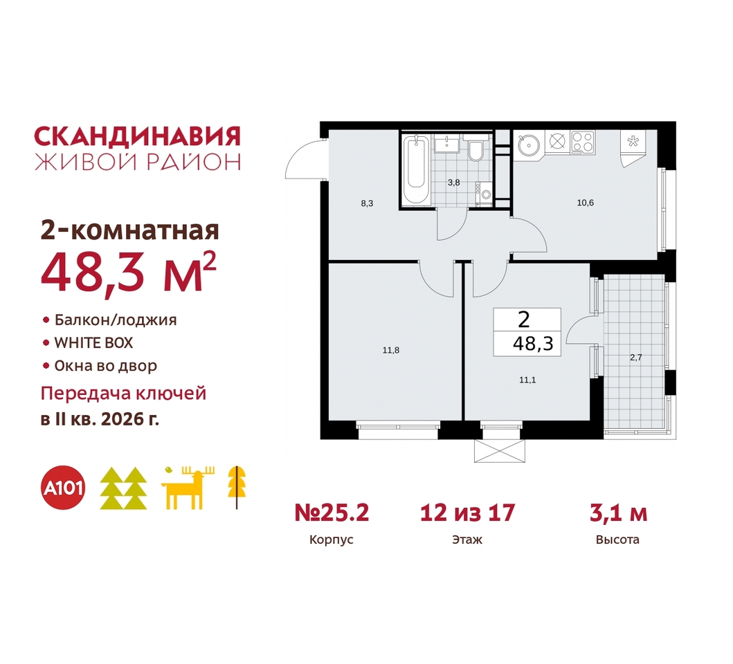 квартира г Москва п Сосенское б-р Скандинавский 25/2 жилой район «Скандинавия» Сосенское, Бутово фото 1