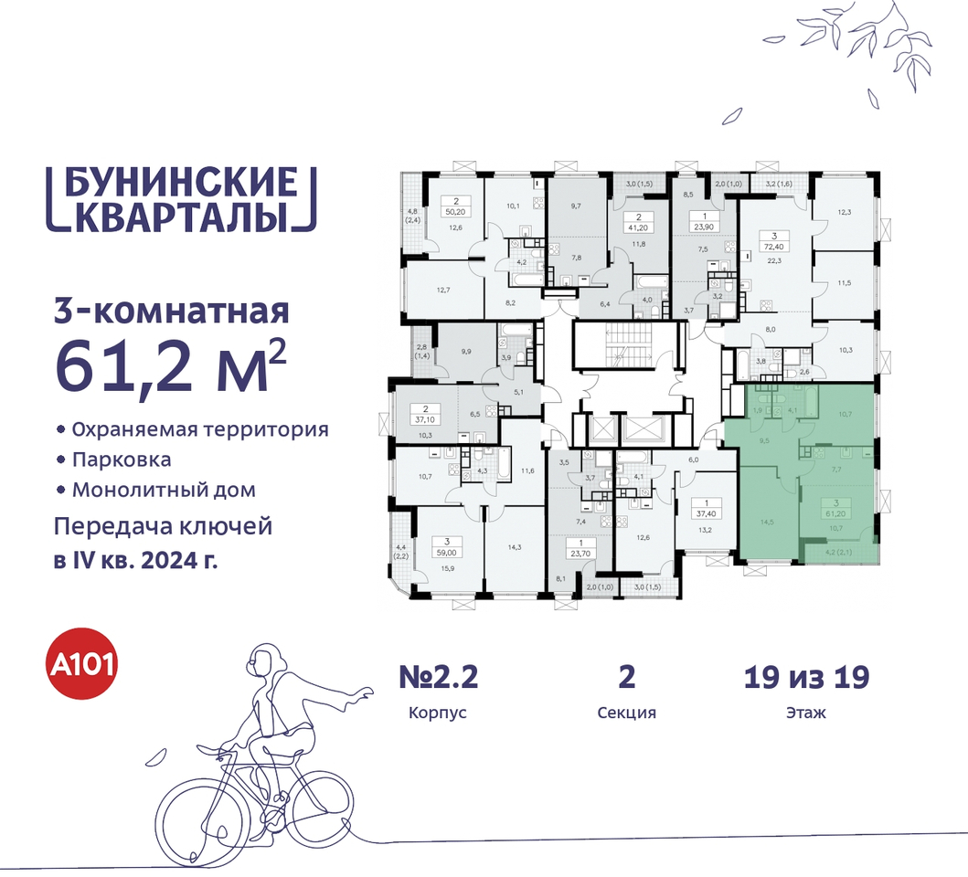 квартира г Москва п Сосенское пр-кт Куприна 2 ЖК Бунинские Кварталы метро Улица Горчакова метро Коммунарка Сосенское, Ольховая, Бунинская аллея фото 2