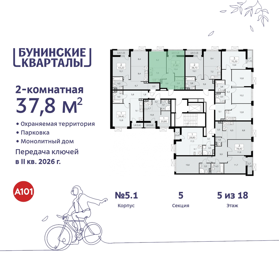 квартира г Москва п Сосенское пр-кт Куприна 2 ЖК Бунинские Кварталы метро Улица Горчакова метро Коммунарка Сосенское, Ольховая, Бунинская аллея фото 2