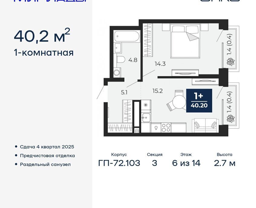 квартира г Тюмень ЖК «Мириады» Ленинский административный округ фото 1