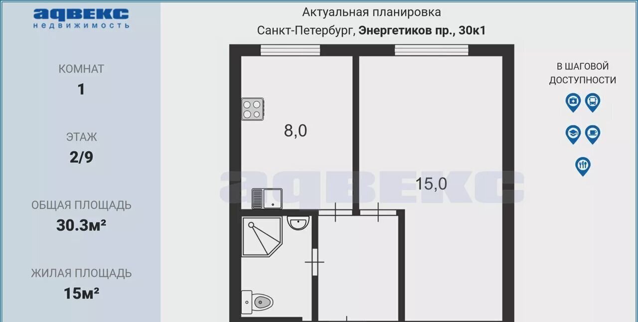 квартира г Санкт-Петербург метро Ладожская пр-кт Энергетиков 30к/1 округ Большая Охта фото 2