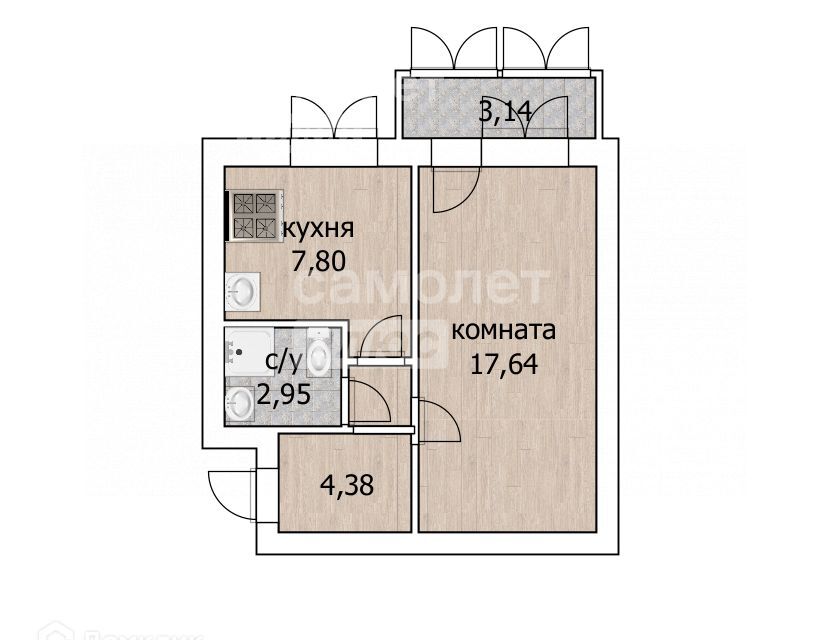 квартира г Уфа р-н Кировский городской округ Уфа, Академика Курчатова, 65/9 фото 5