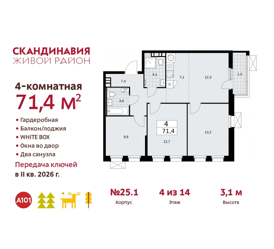 квартира г Москва п Сосенское б-р Скандинавский 25/1 жилой район «Скандинавия» Сосенское, Бутово фото 1