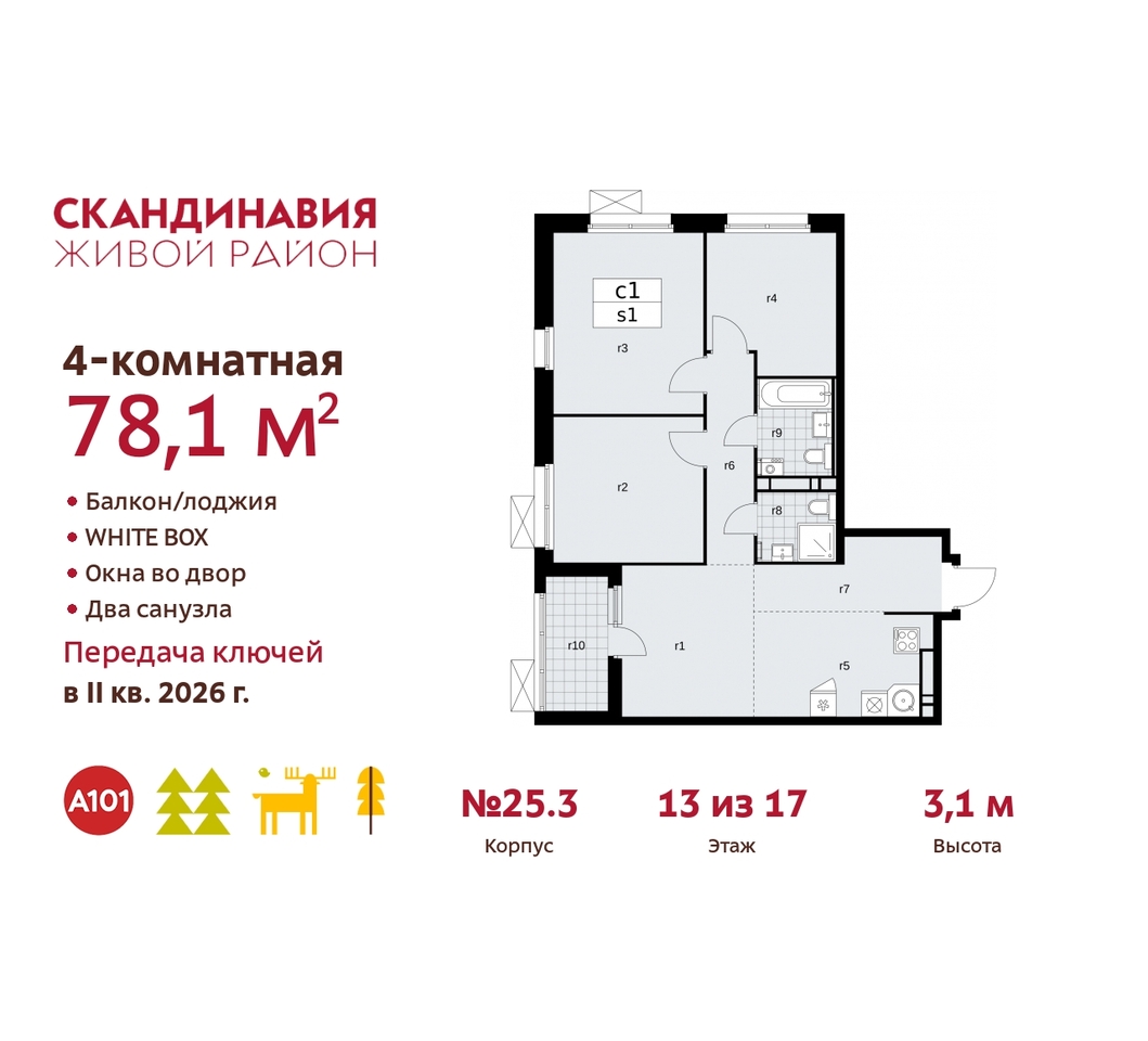 квартира г Москва п Сосенское б-р Скандинавский 25/3 жилой район «Скандинавия» Сосенское, Бутово фото 1