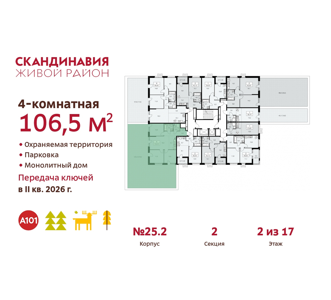 квартира г Москва п Сосенское б-р Скандинавский 25/2 жилой район «Скандинавия» Сосенское, Бутово фото 2