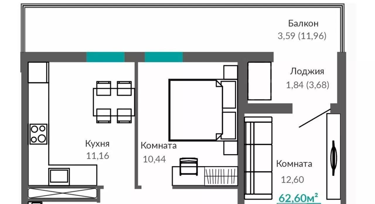 квартира г Симферополь р-н Киевский Крымская Роза ЖК "АБРИКОС" фото 6