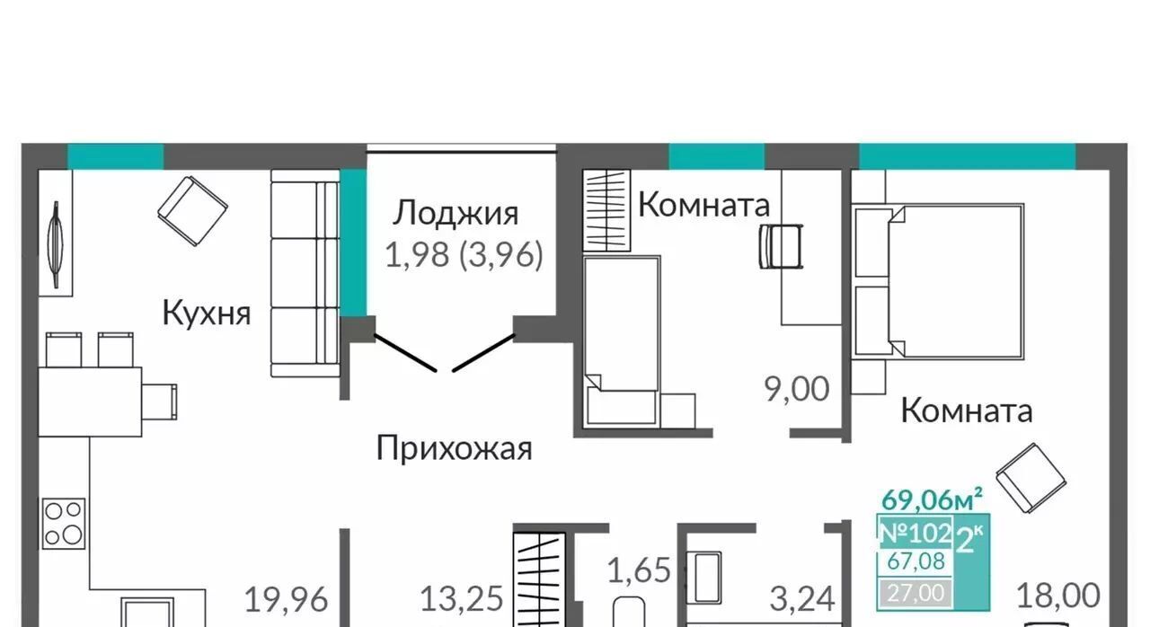 квартира г Симферополь р-н Киевский Крымская Роза ЖК "АБРИКОС" фото 6