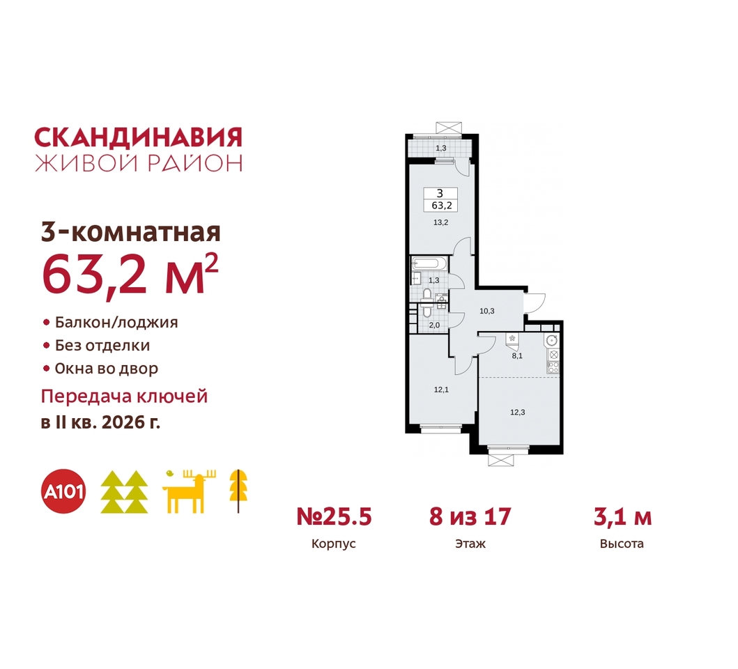 квартира г Москва п Сосенское б-р Скандинавский 25/5 жилой район «Скандинавия» Сосенское, Бутово фото 1