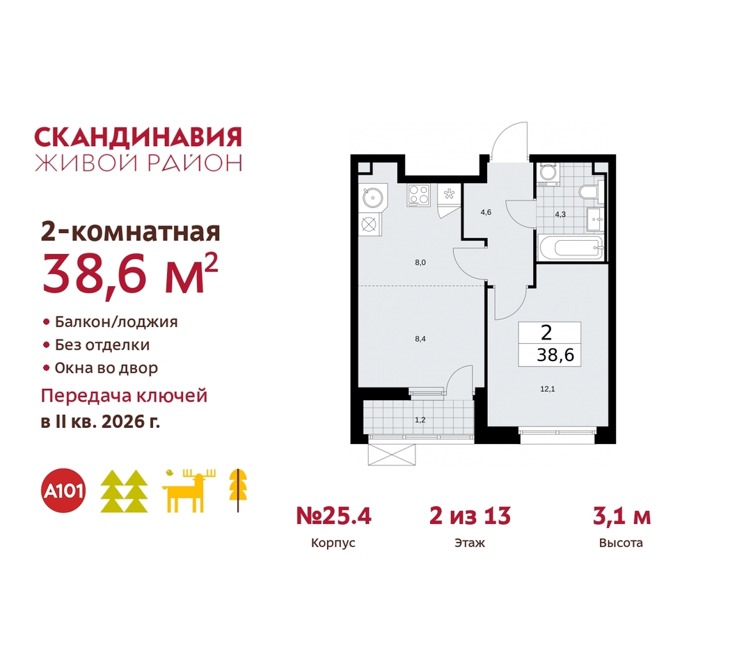 квартира г Москва п Сосенское б-р Скандинавский 25/4 жилой район «Скандинавия» Сосенское, Бутово фото 1