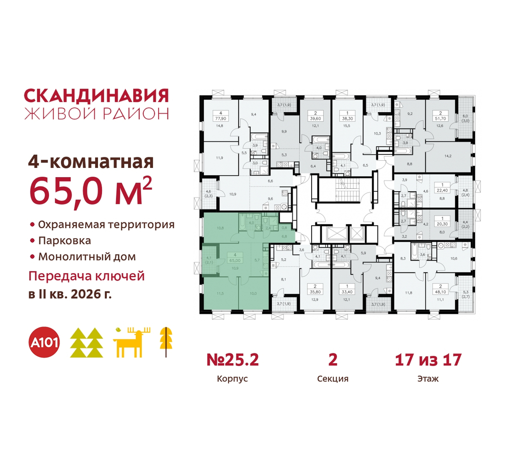 квартира г Москва п Сосенское б-р Скандинавский 25/2 жилой район «Скандинавия» Сосенское, Бутово фото 2