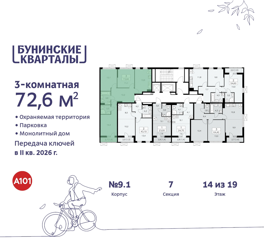 квартира г Москва п Сосенское пр-кт Куприна 2 ЖК Бунинские Кварталы метро Улица Горчакова метро Коммунарка Сосенское, Ольховая, Бунинская аллея фото 2