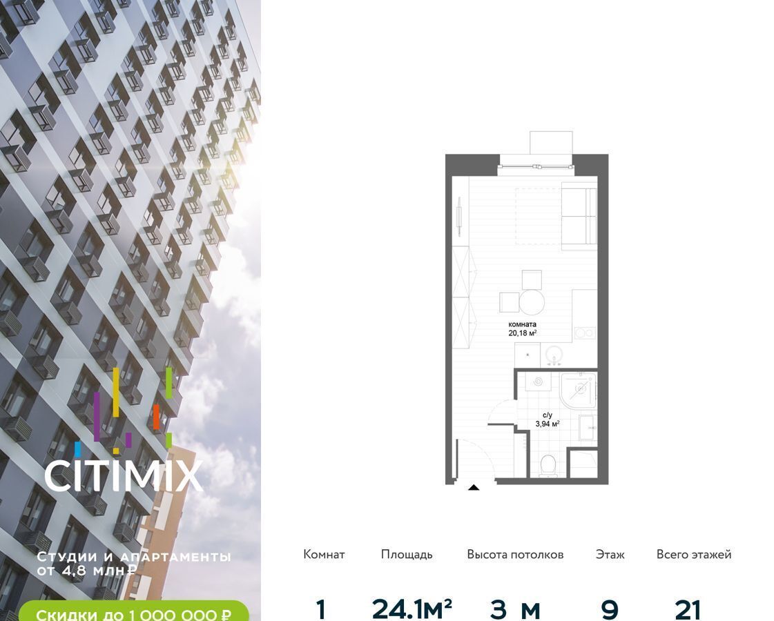 квартира г Москва метро Озерная ул Никулинская 11г МФК Citimix муниципальный округ Тропарёво-Никулино фото 1