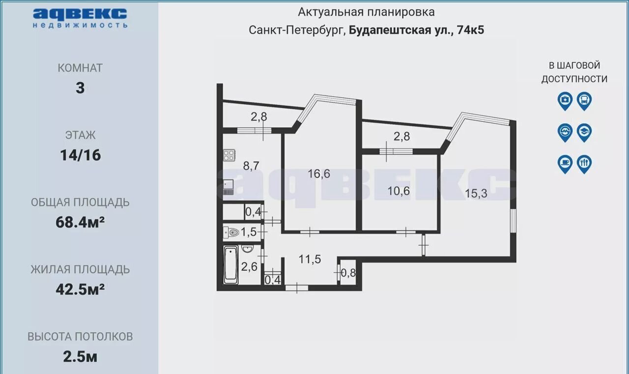 квартира г Санкт-Петербург метро Проспект Славы ул Будапештская 74к/5 округ Георгиевский фото 1