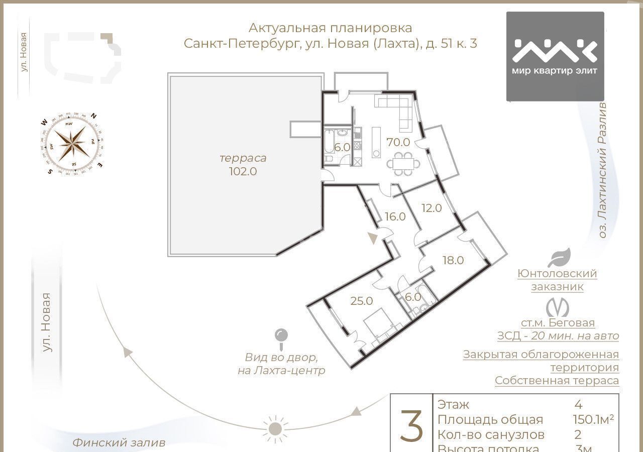 квартира г Санкт-Петербург ул Новая 51к/3 Беговая, территория Лахта фото 14